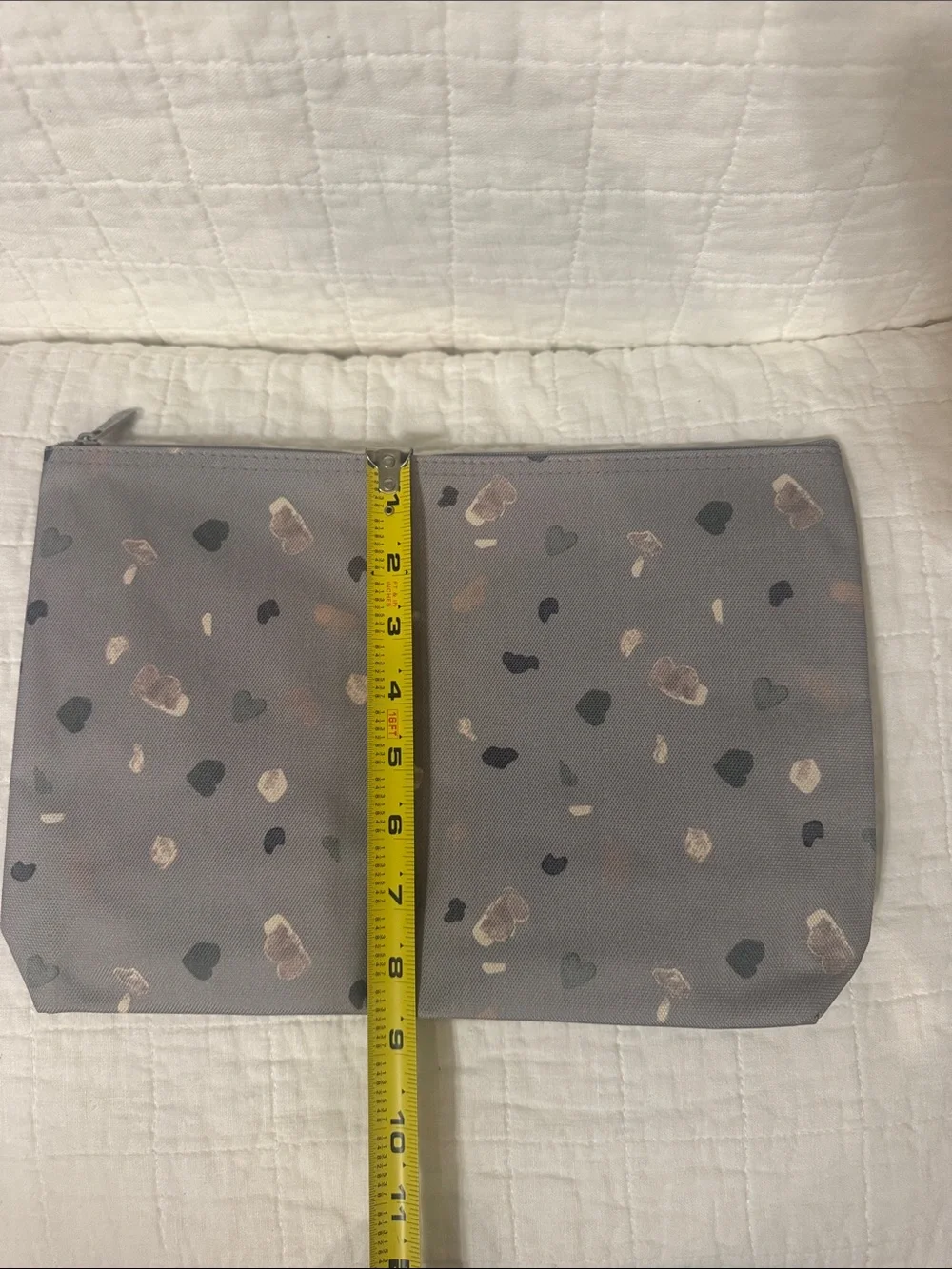 thirty-one Gray Heart Dot Cosmetic Pouch with Pink & Cream Accents